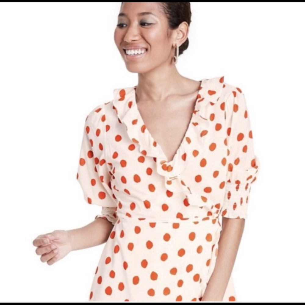 Rixo Polka Dot Sleeve Ruffle Wrap Dress (NWT) - Picture 3 of 5